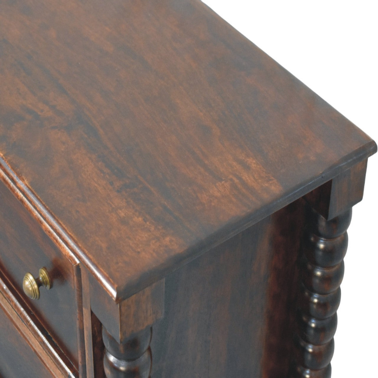 Spindle Winewood 3 Drawer Chest in Solid Wood - Handmade Vintage Elegance