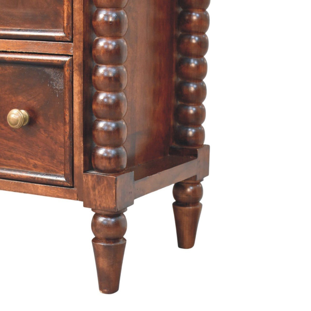 Spindle Winewood 3 Drawer Chest in Solid Wood - Handmade Vintage Elegance