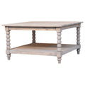 Spindle Acid Wash Coffee Table – 80cm Square Solid Mango Wood Centre Table with Carved Legs