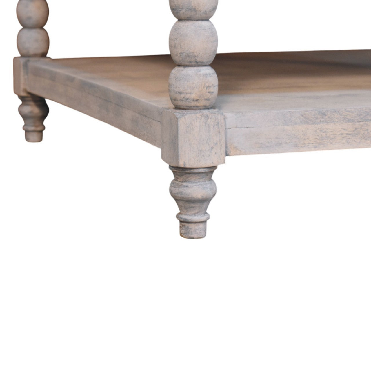 Spindle Acid Wash Coffee Table – 80cm Square Solid Mango Wood Centre Table with Carved Legs