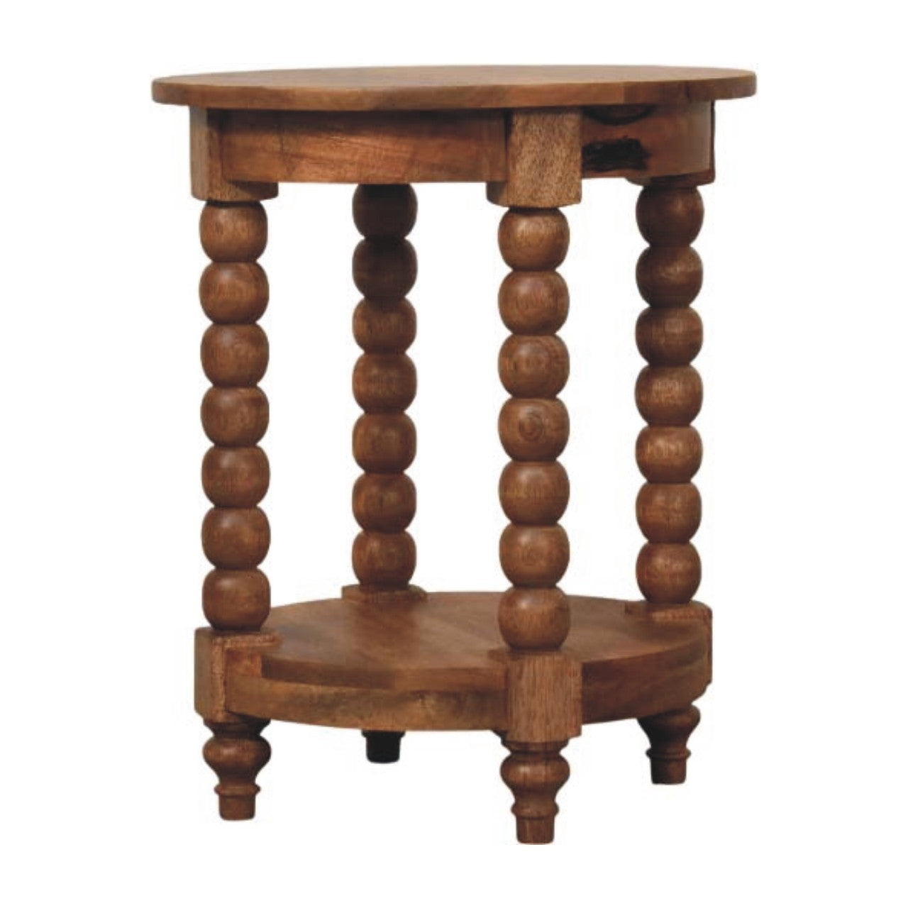 Barley Twist Round Side Table - Elegant Solid Wood Table with Shelf
