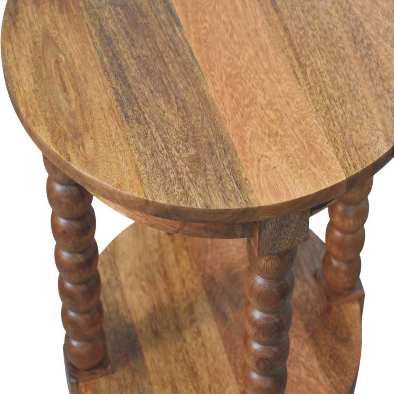 Barley Twist Round Side Table - Elegant Solid Wood Table with Shelf