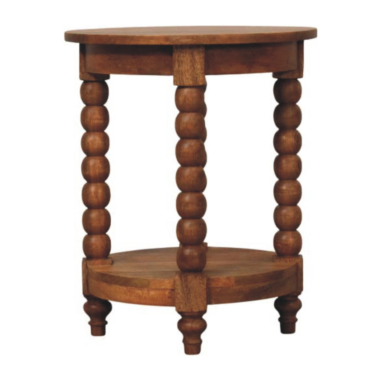 Barley Twist Round Side Table - Elegant Solid Wood Table with Shelf