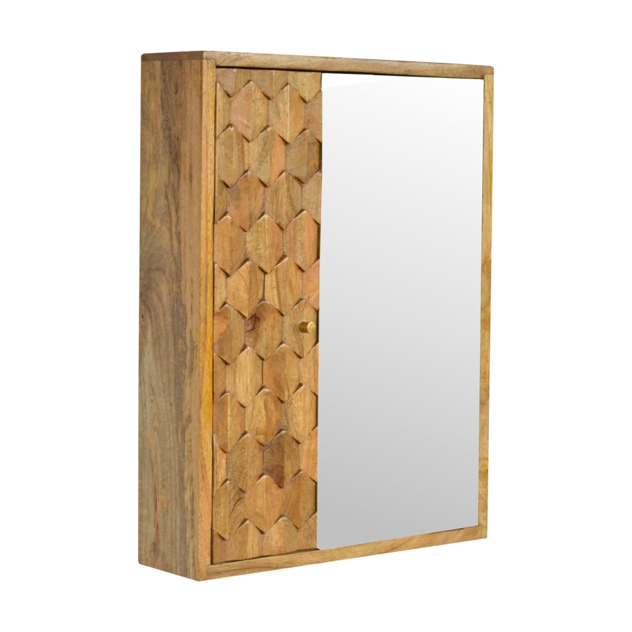 Pineapple Carved Mirror Cabinet, Handmade Solid Wood, Decorative Carved Detail