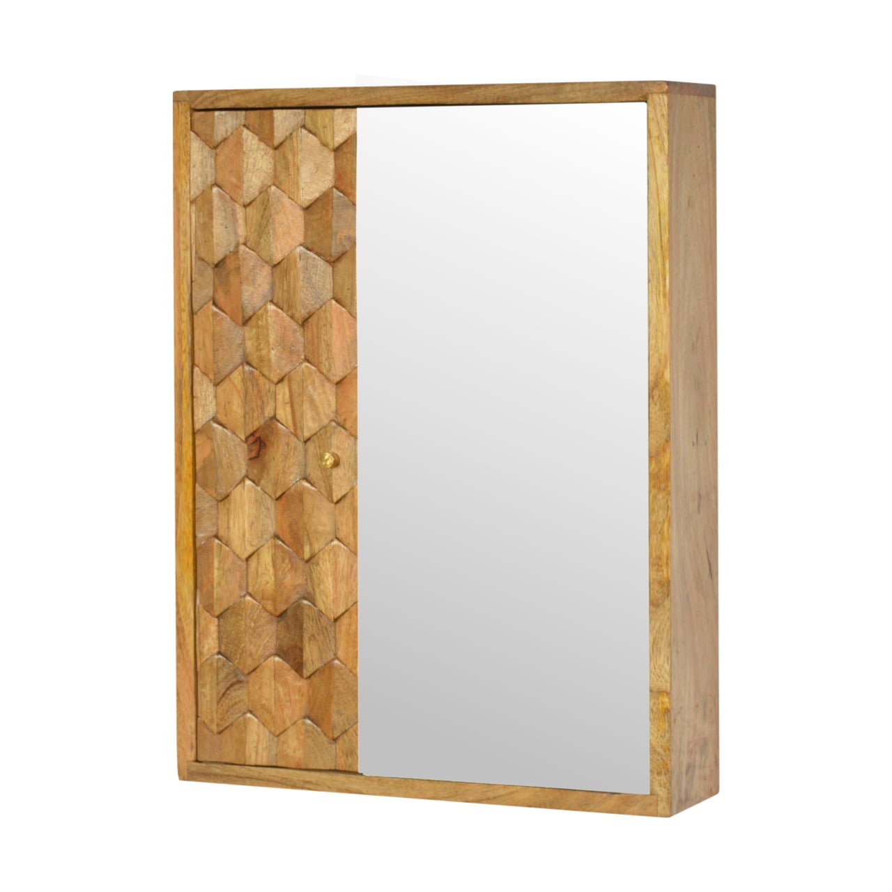 Pineapple Carved Mirror Cabinet, Handmade Solid Wood, Decorative Carved Detail