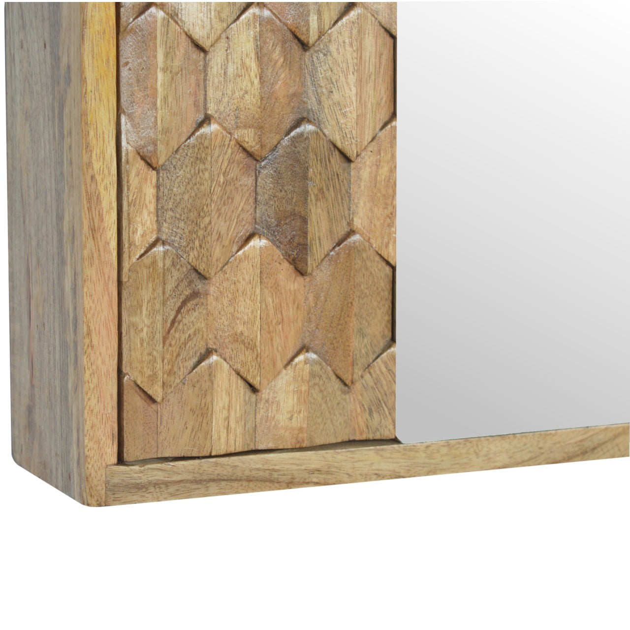 Pineapple Carved Mirror Cabinet, Handmade Solid Wood, Decorative Carved Detail