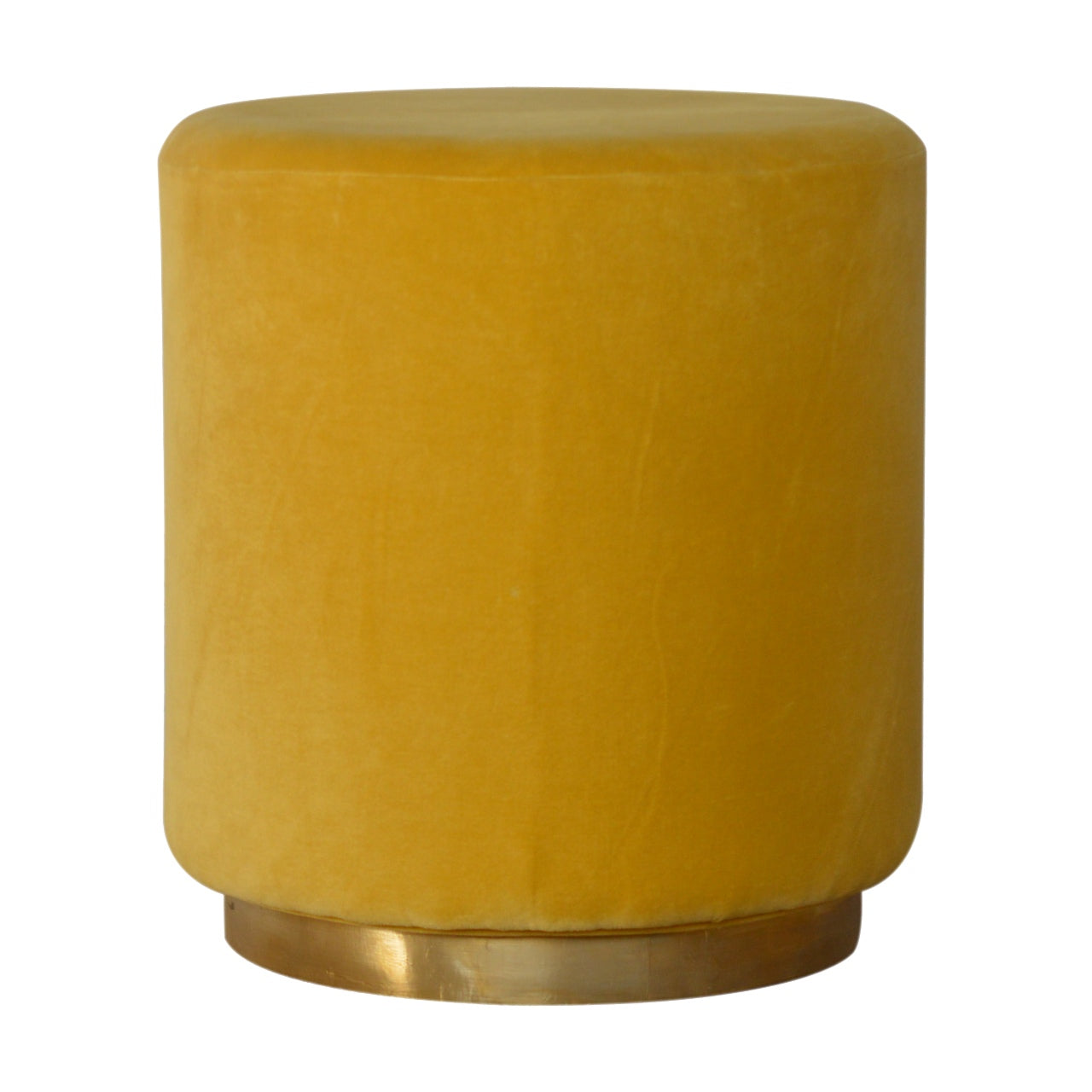 Mustard Velvet Footstool with Gold Base - Handmade Solid Wood