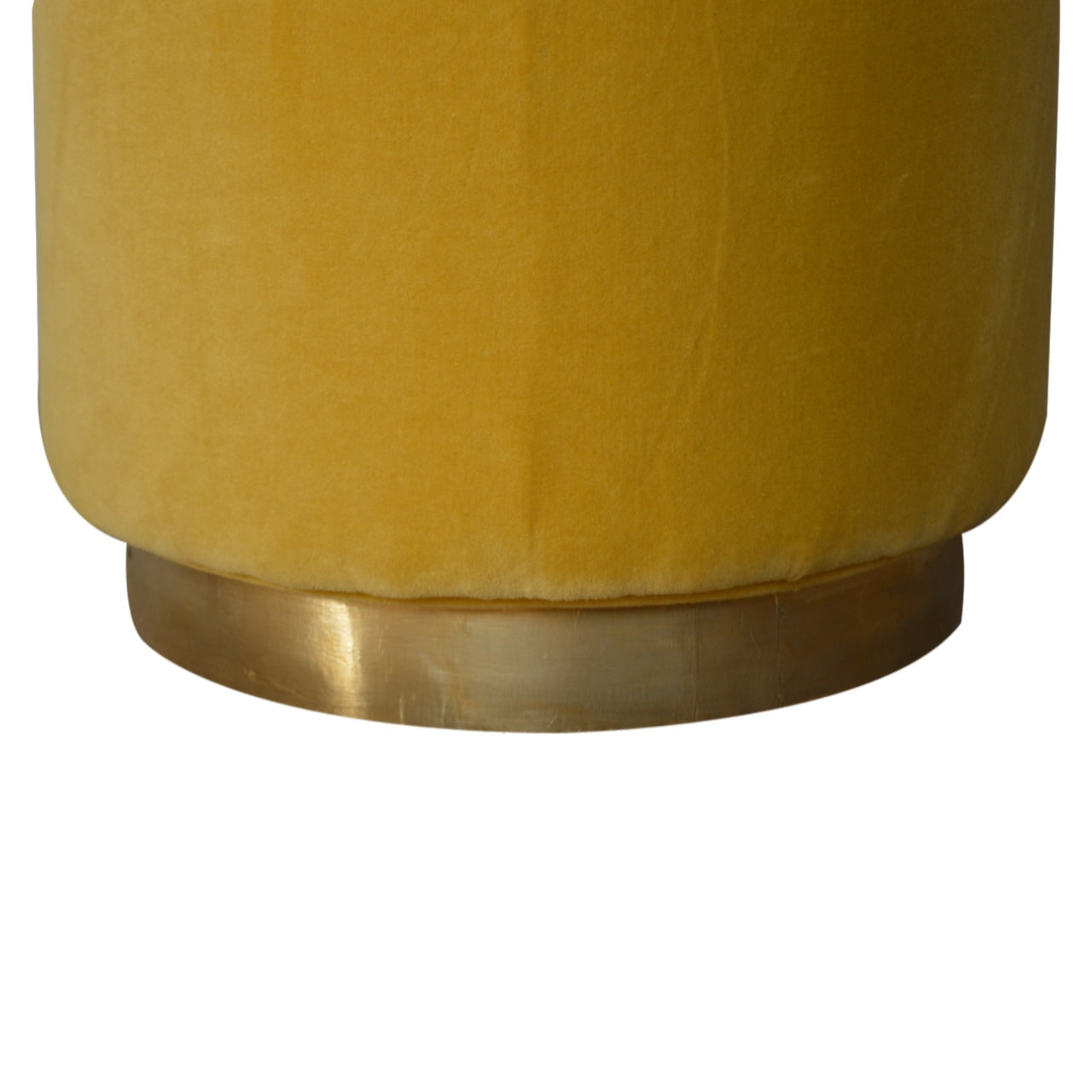 Mustard Velvet Footstool with Gold Base - Handmade Solid Wood