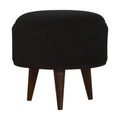 Black Velvet Nordic Style Footstool, Handmade Solid Wood, Accent Seating