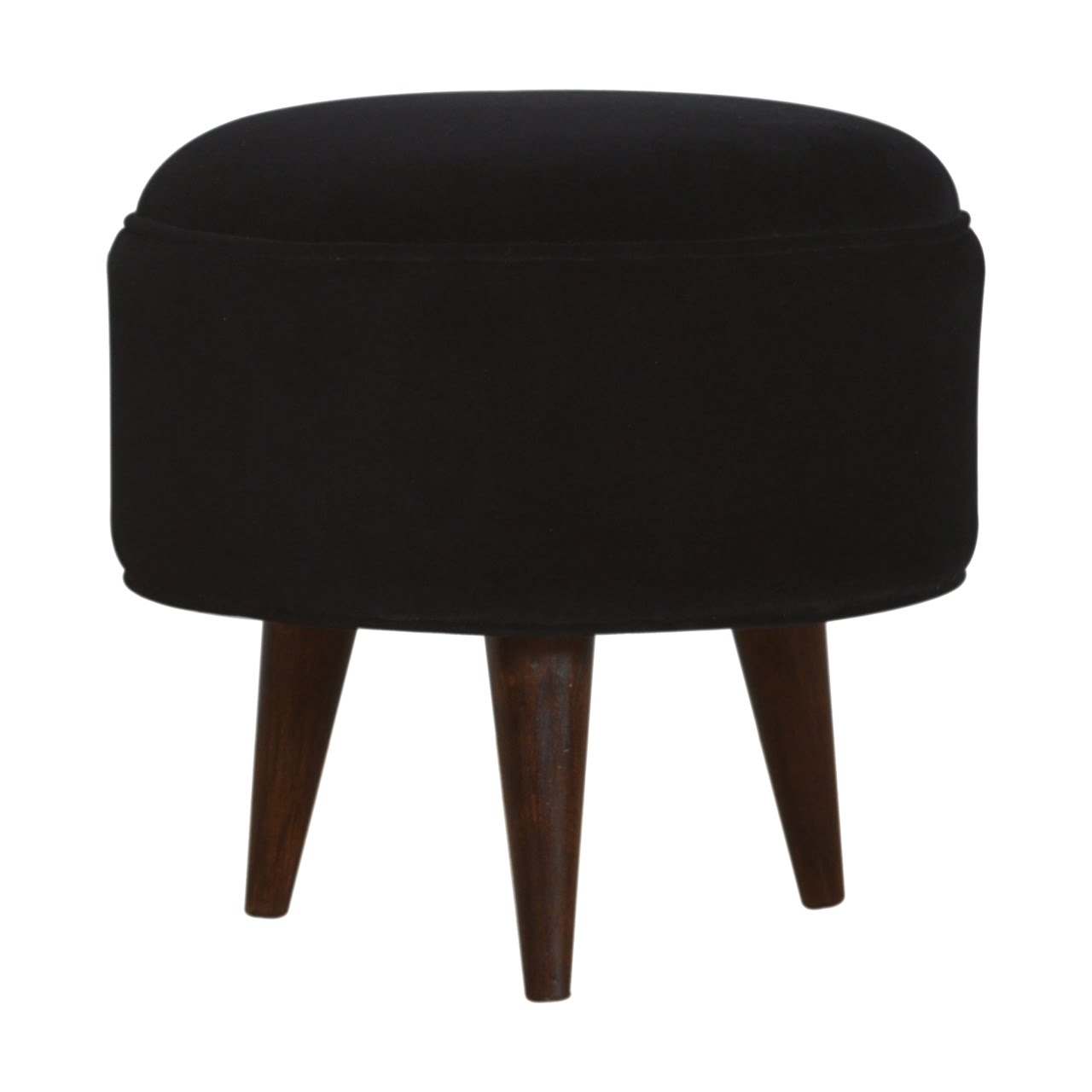 Black Velvet Nordic Style Footstool, Handmade Solid Wood, Accent Seating