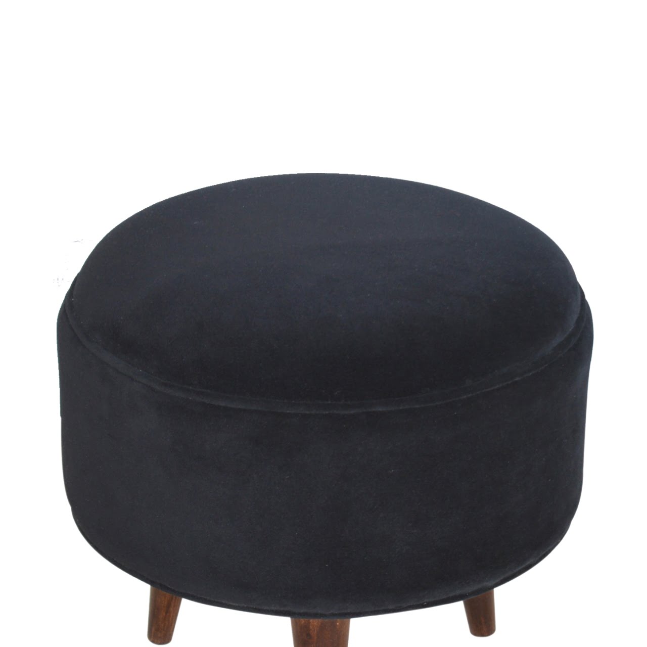 Black Velvet Nordic Style Footstool, Handmade Solid Wood, Accent Seating