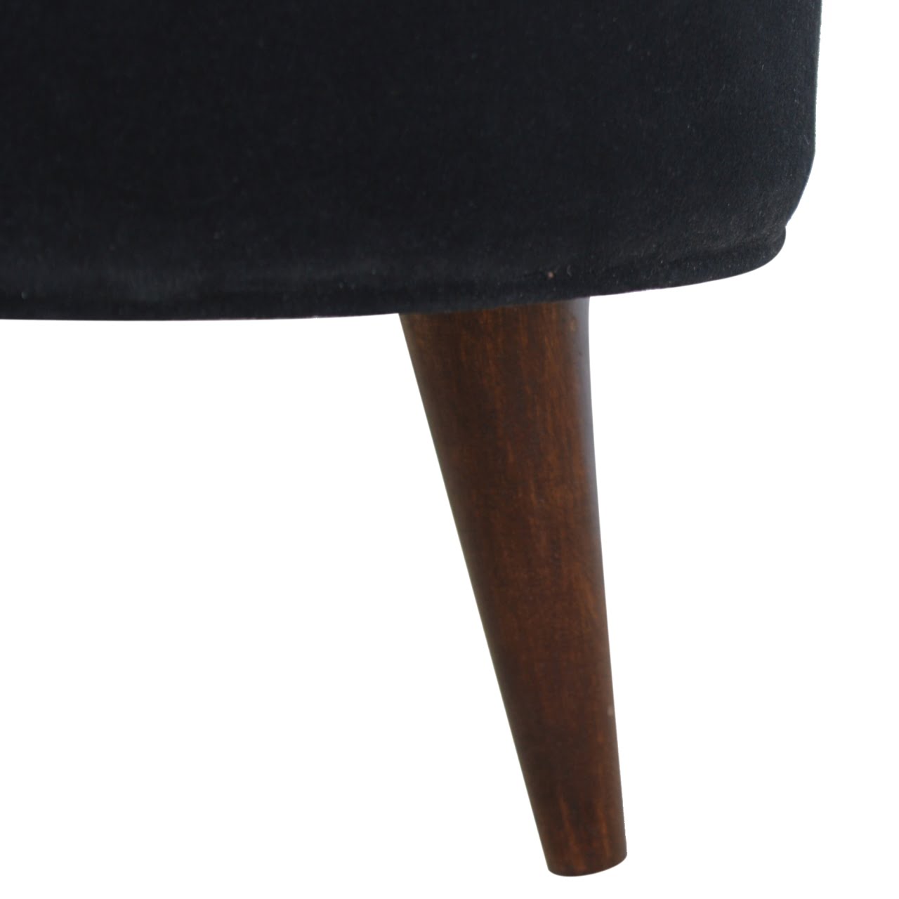 Black Velvet Nordic Style Footstool, Handmade Solid Wood, Accent Seating