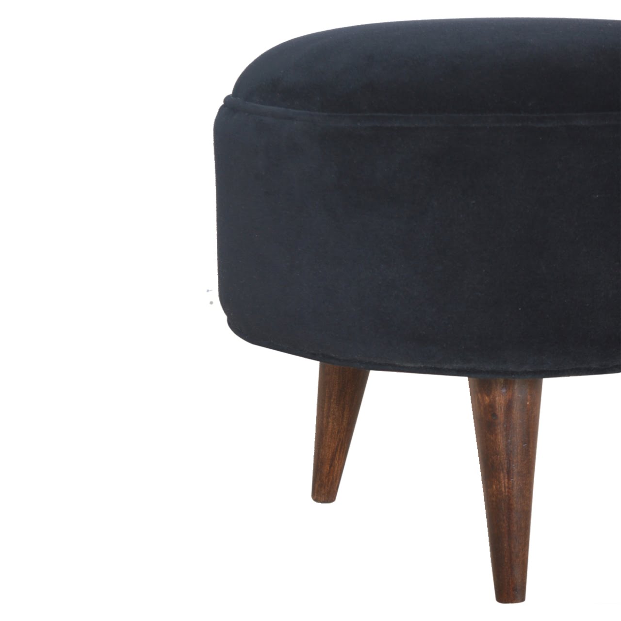Black Velvet Nordic Style Footstool, Handmade Solid Wood, Accent Seating