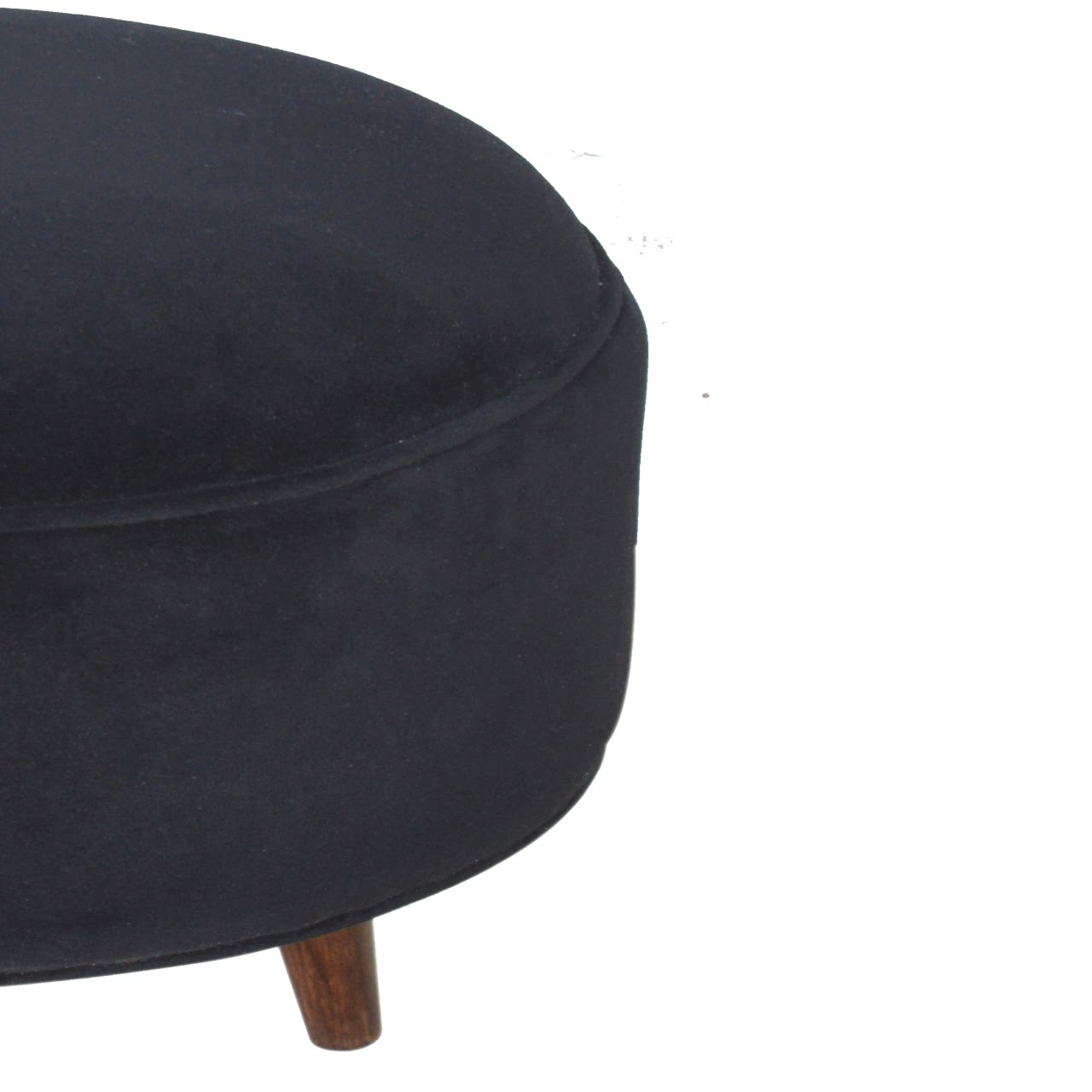 Black Velvet Nordic Style Footstool, Handmade Solid Wood, Accent Seating