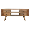 Handmade 4 Drawer and 2 Shelves Oak Rounded Entertainment Unit from Solid Wood