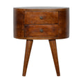 Chestnut Rounded Bedside Table with 2 Drawer, Handmade Solid Wood, Modern Design
