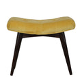 Mustard Cotton Velvet Curved Bench, Handmade Solid Wood, Comfortable Seating