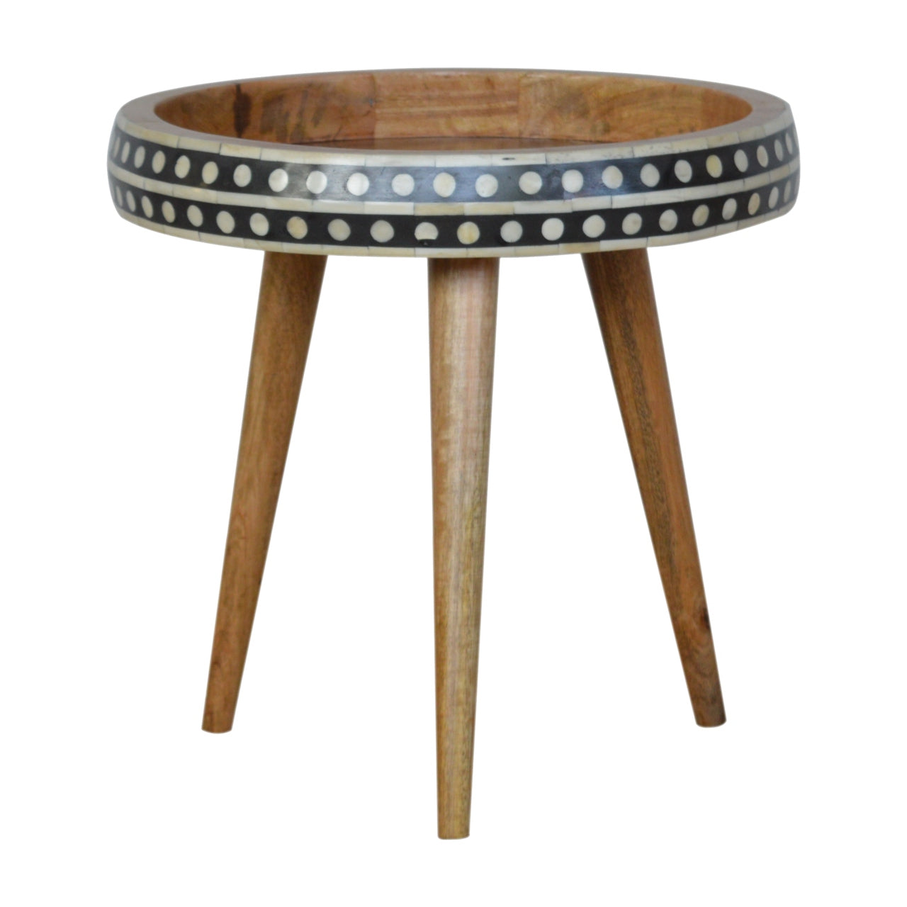 Handmade Solid Wood Dotted End Table with Bone Inlay