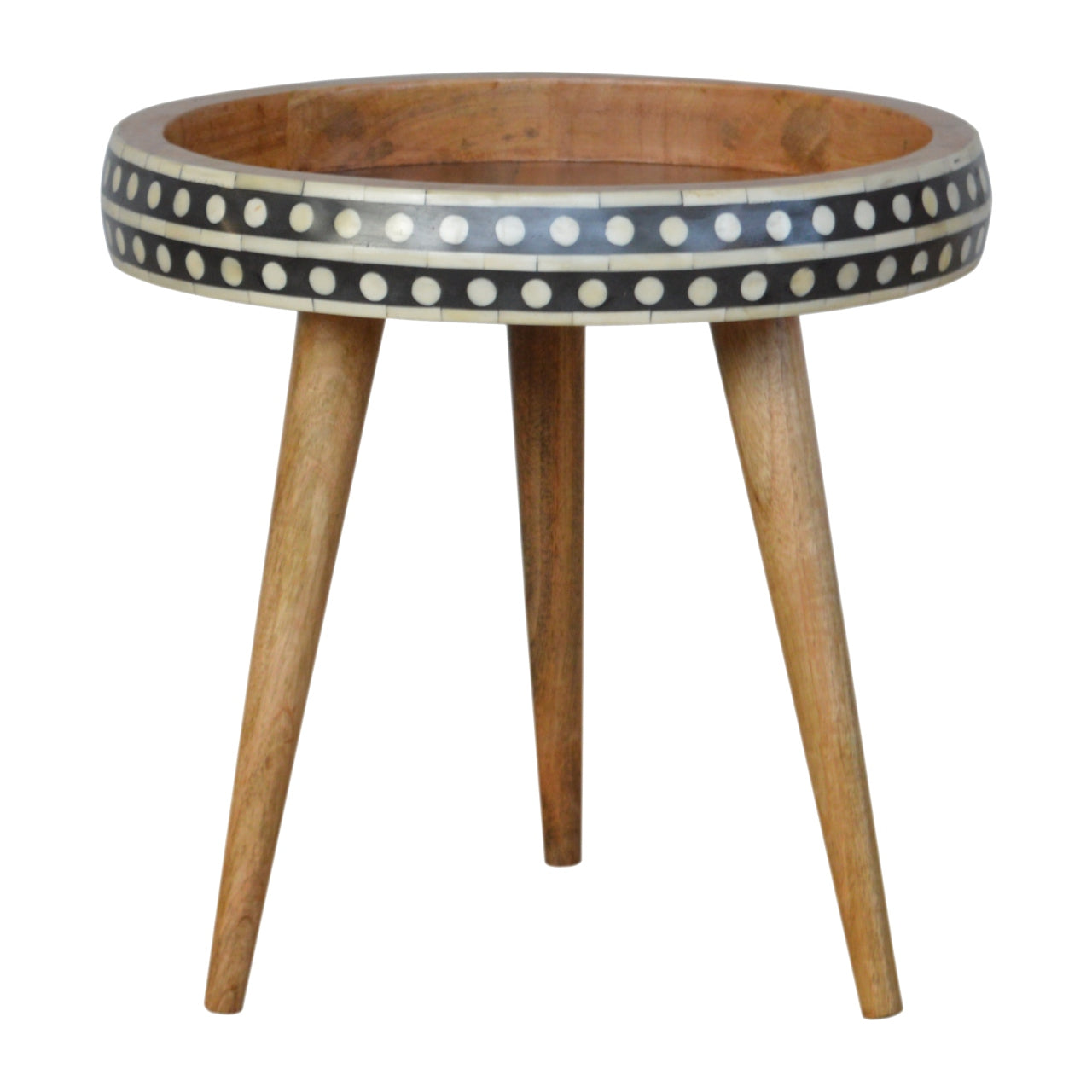 Handmade Solid Wood Dotted End Table with Bone Inlay