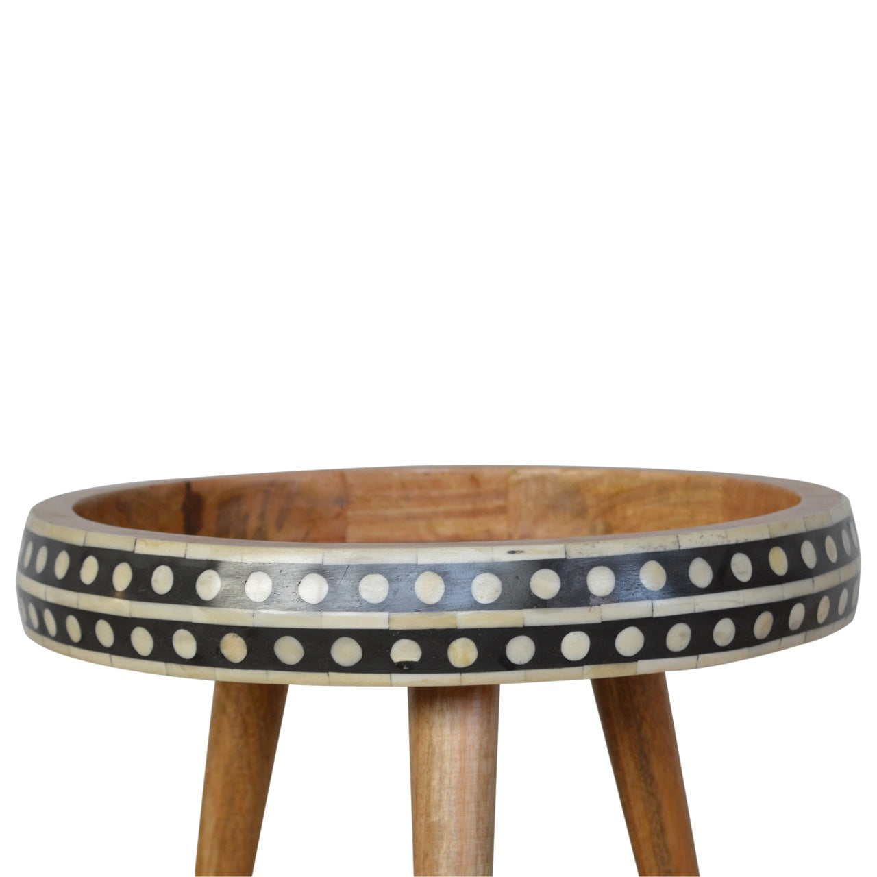 Handmade Solid Wood Dotted End Table with Bone Inlay