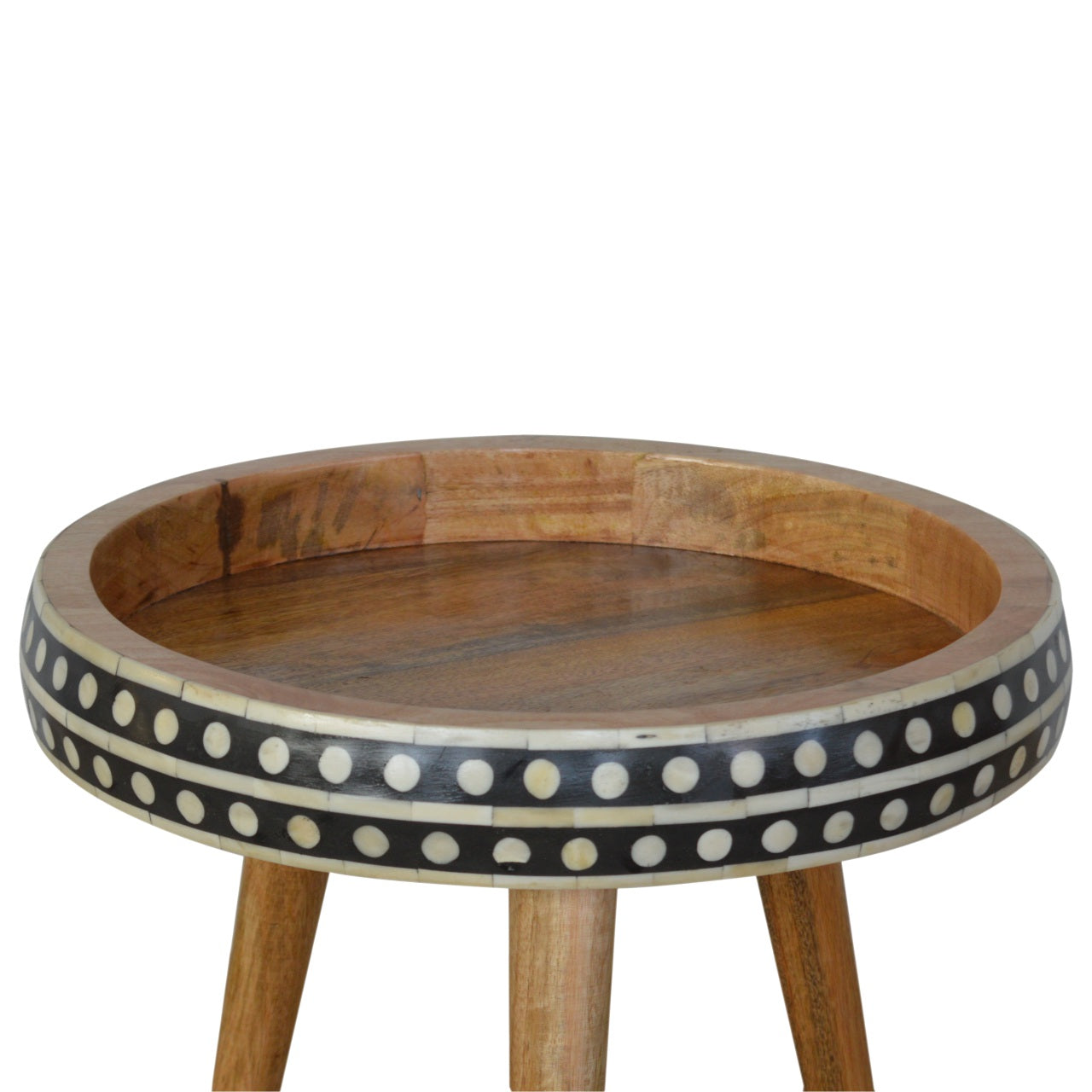 Handmade Solid Wood Dotted End Table with Bone Inlay