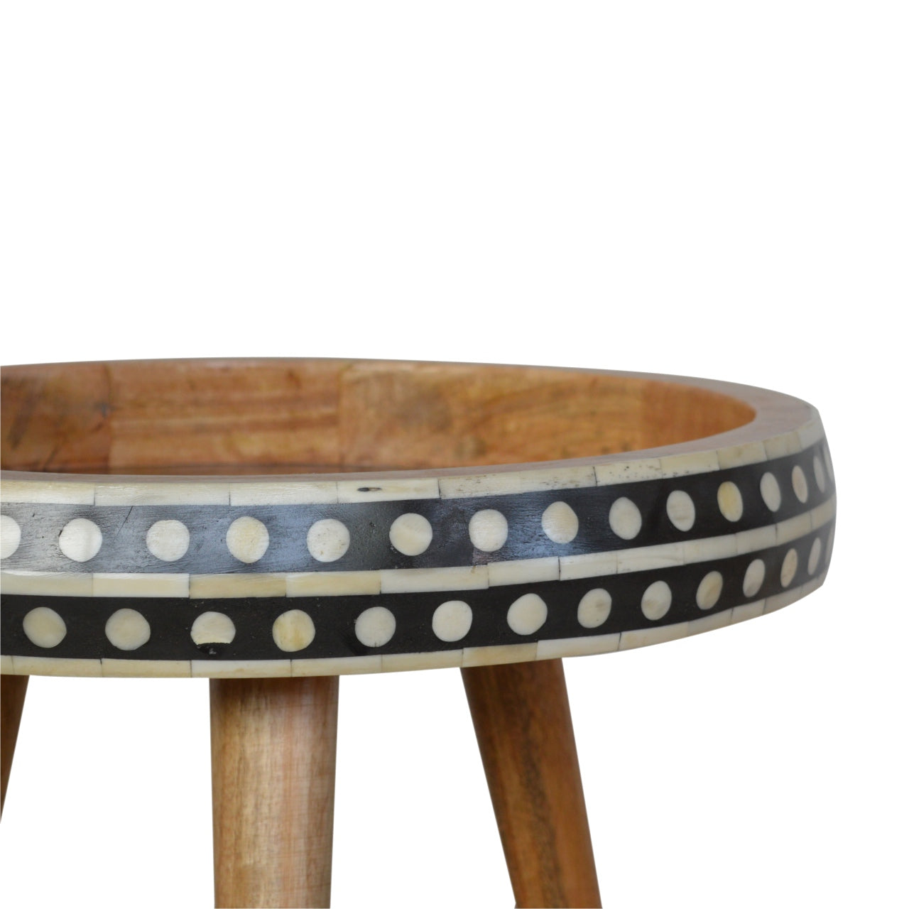 Handmade Solid Wood Dotted End Table with Bone Inlay