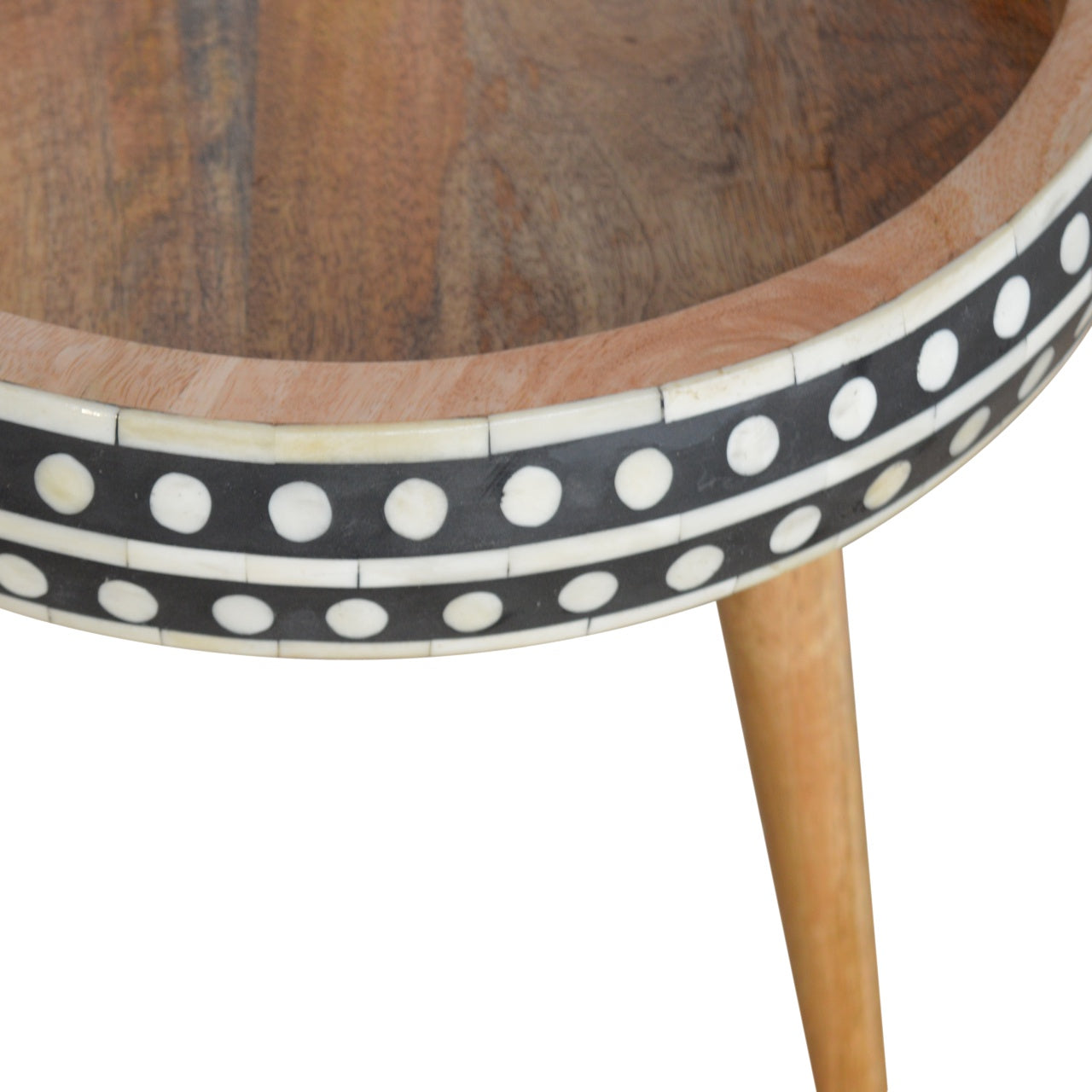 Handmade Solid Wood Dotted End Table with Bone Inlay