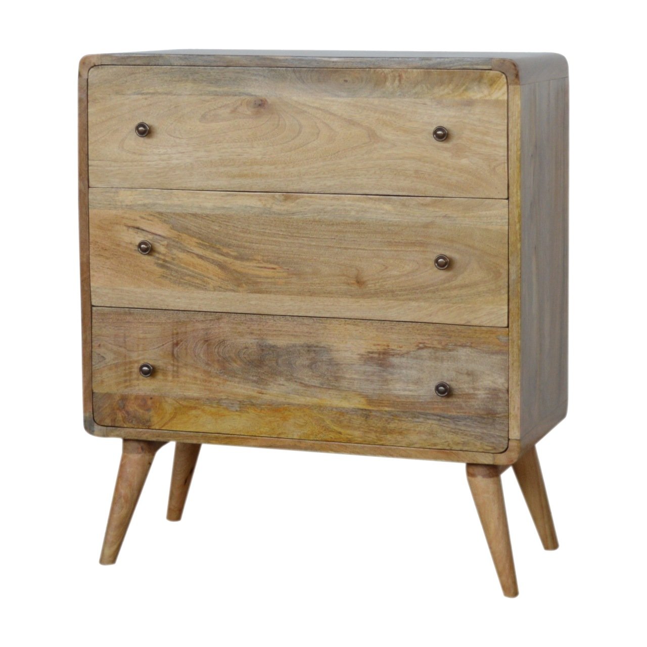3 Drawer Curved Chest with Storage, Handmade Solid Wood, Elegant Design