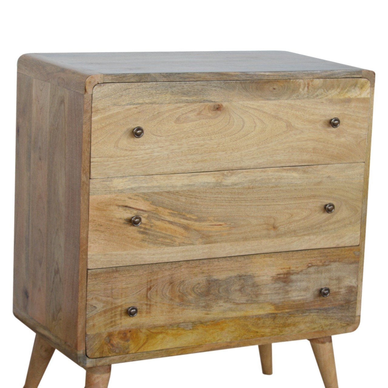3 Drawer Curved Chest with Storage, Handmade Solid Wood, Elegant Design
