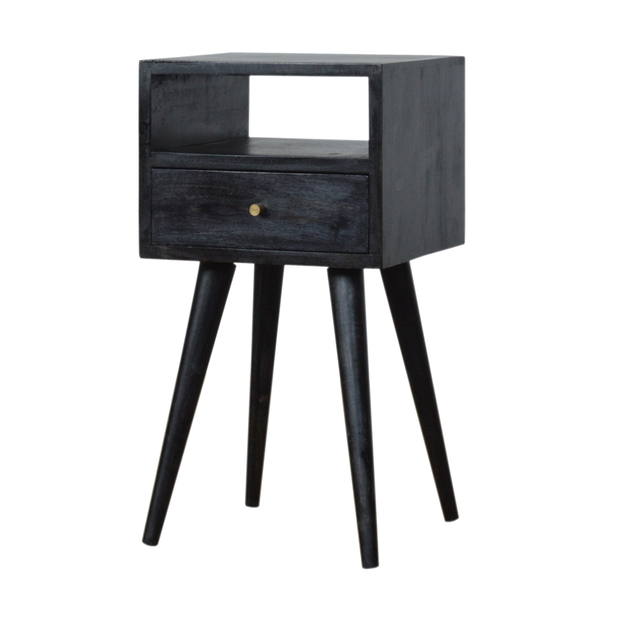 2 Drawer Ash Black Bedside with Open Shelf - Solid Wood, nordic Style