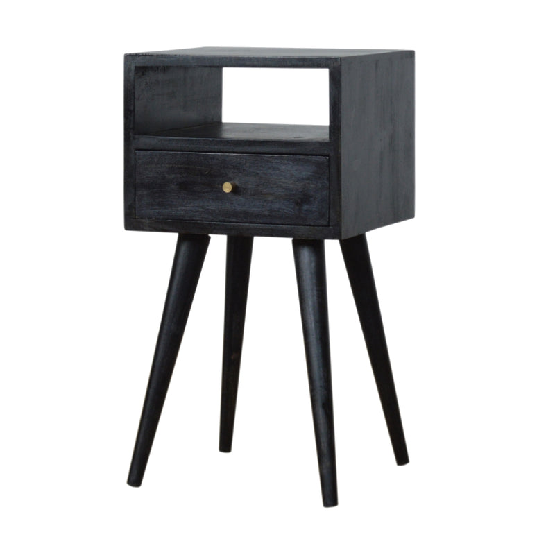 2 Drawer Ash Black Bedside with Open Shelf - Solid Wood, nordic Style
