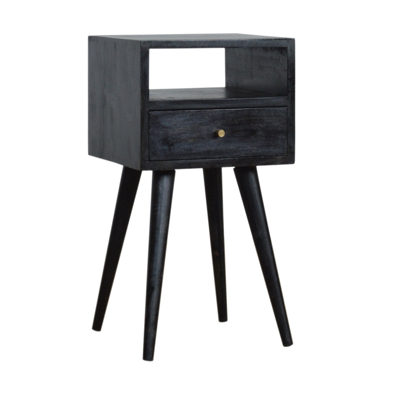 2 Drawer Ash Black Bedside with Open Shelf - Solid Wood, nordic Style