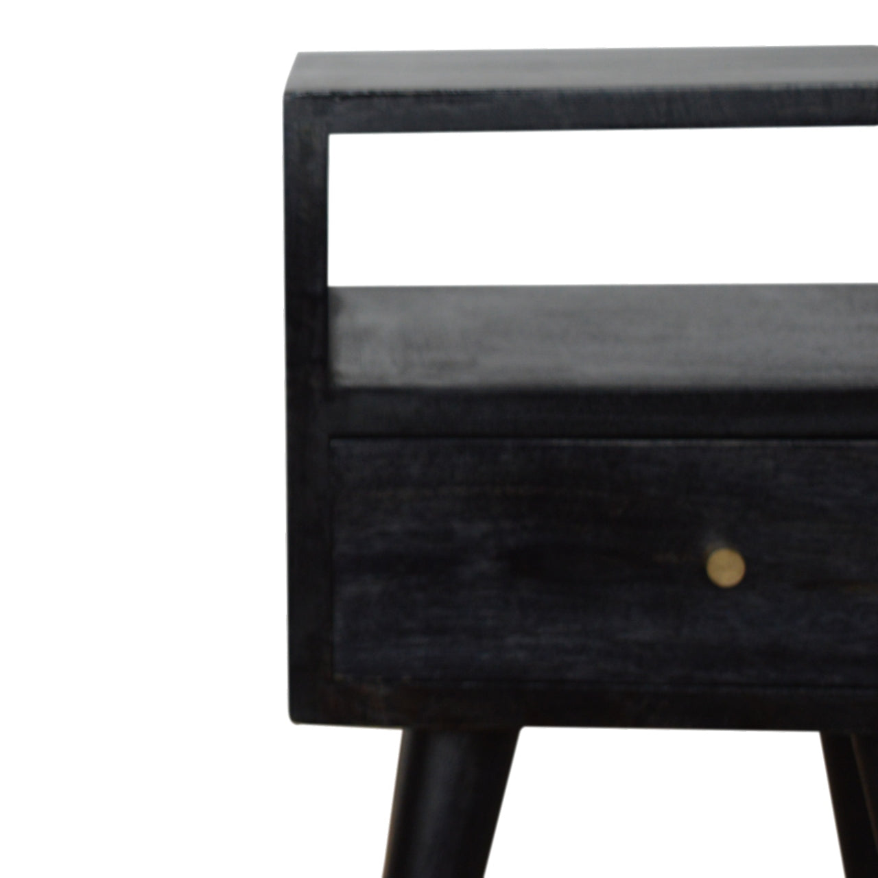 2 Drawer Ash Black Bedside with Open Shelf - Solid Wood, nordic Style