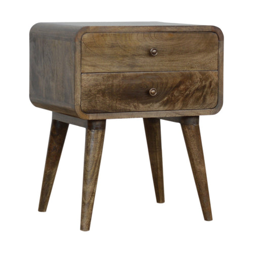 2 Drawer Curved Classic Grey Washed Bedside - Solid Wood