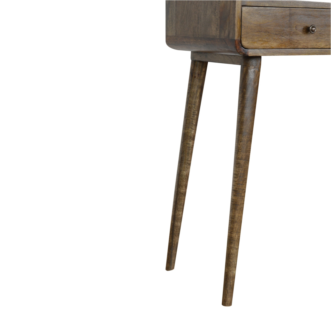 Curved Grey-Wash Console Table with 2 Drawers and Open Shelf, Handmade Solid Wood, Nordic Style