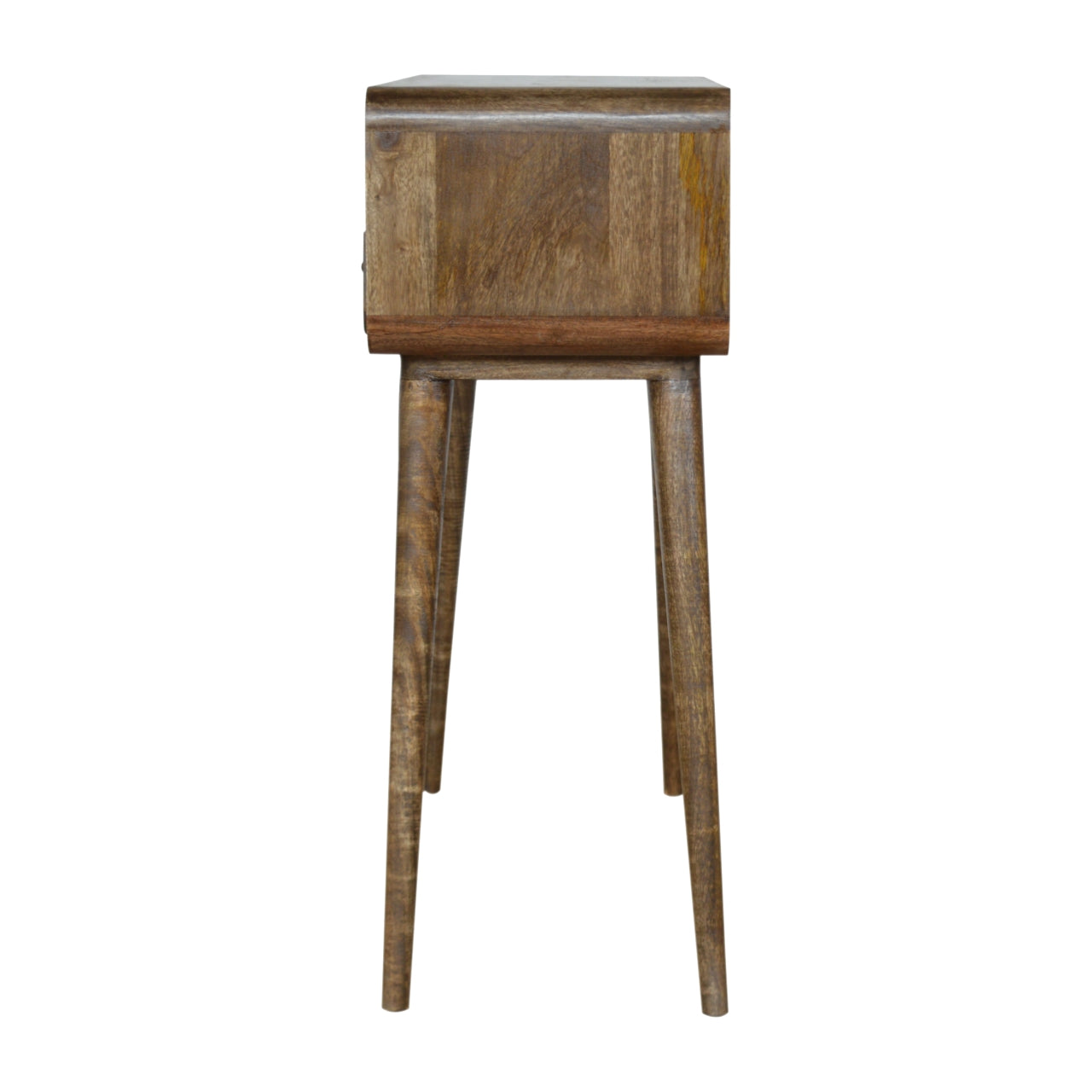 Curved Grey-Wash Console Table with 2 Drawers and Open Shelf, Handmade Solid Wood, Nordic Style