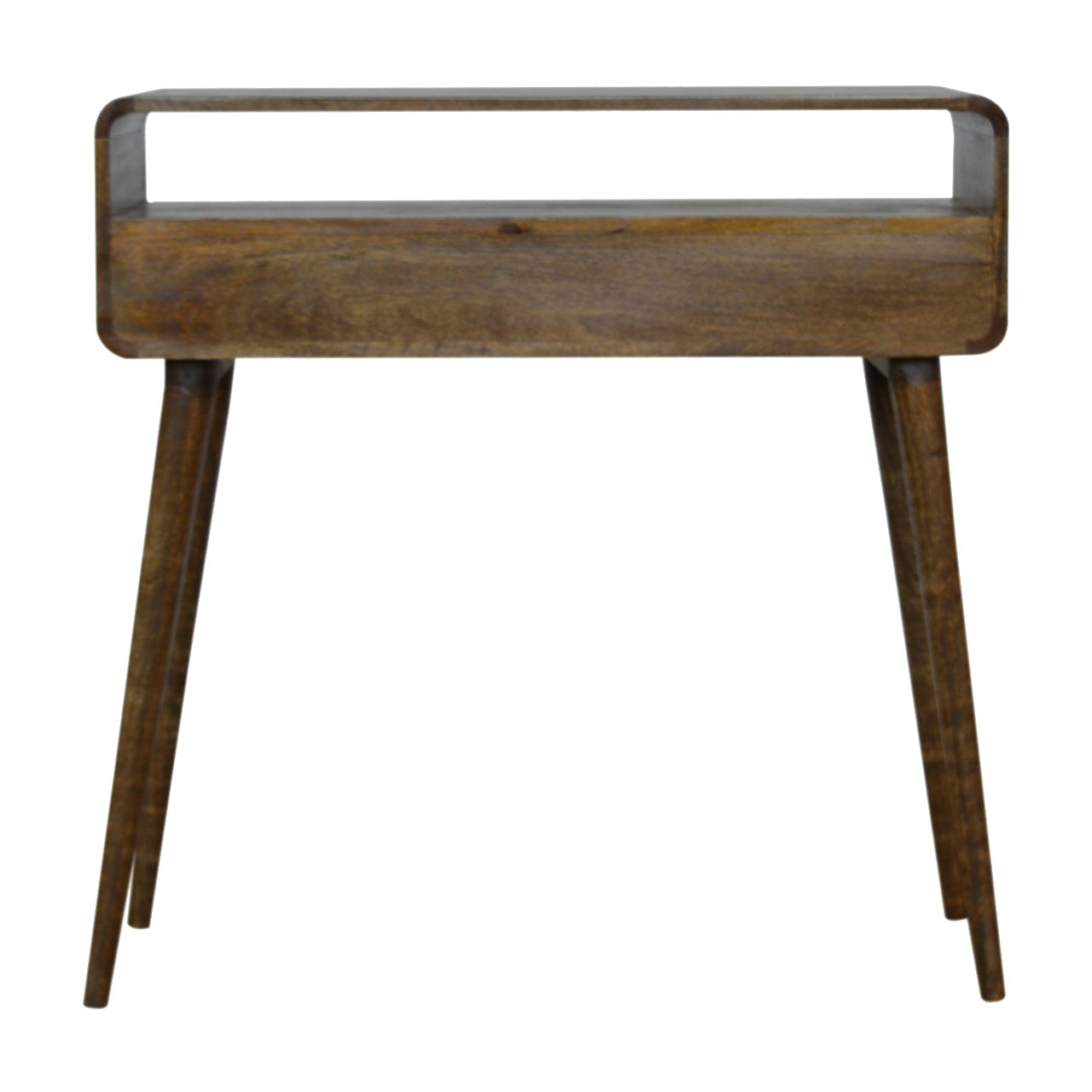 Curved Grey-Wash Console Table with 2 Drawers and Open Shelf, Handmade Solid Wood, Nordic Style
