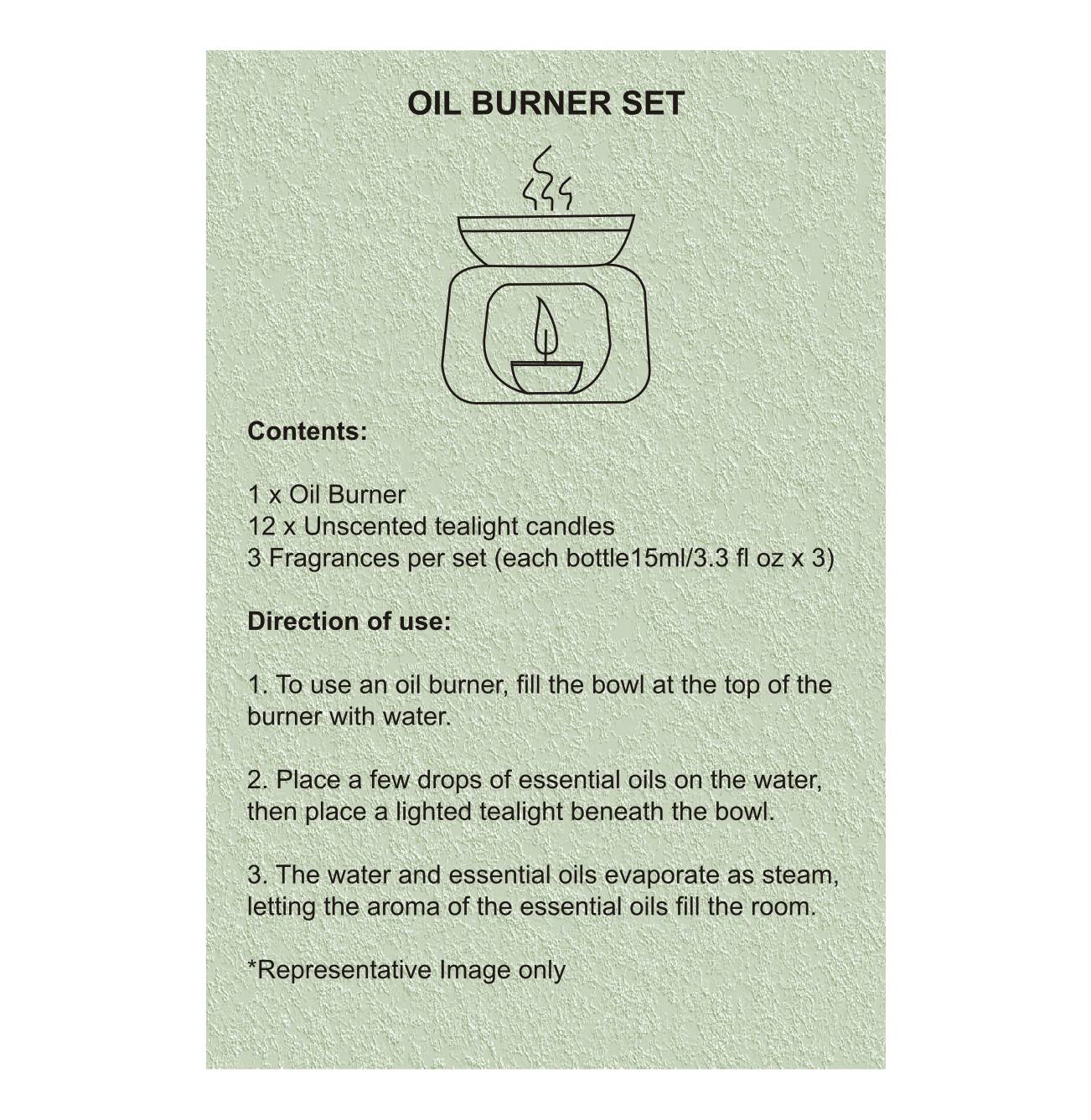 Nickel Oil Burner Set (Summer) - 3x 15ml Oils + 12 Unscented Tealight Candles