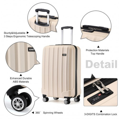 Kono 19 Inch Cabin Size ABS Hard Shell Luggage with Vertical Stripes - Ideal for Carry - On - Beige