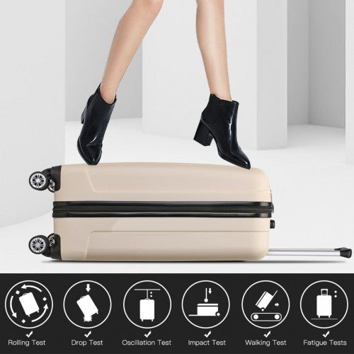 Kono 19 Inch Cabin Size ABS Hard Shell Luggage with Vertical Stripes - Ideal for Carry - On - Beige