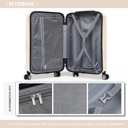 Kono 19 Inch Cabin Size ABS Hard Shell Luggage with Vertical Stripes - Ideal for Carry - On - Beige