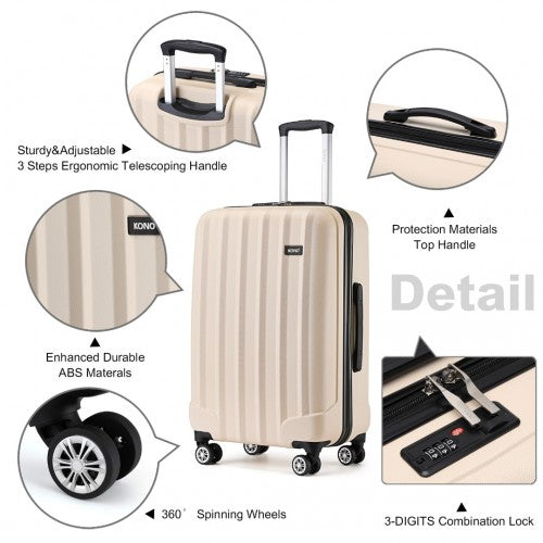 Kono 28 Inch Striped ABS Hard Shell Luggage with 360 - Degree Spinner Wheels - Beige