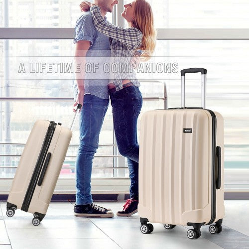 Kono 24 Inch Striped ABS Hard Shell Luggage with 360 - Degree Spinner Wheels - Beige