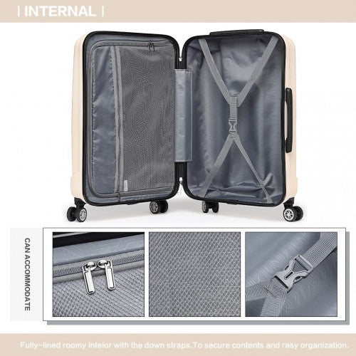 Kono 28 Inch Striped ABS Hard Shell Luggage with 360 - Degree Spinner Wheels - Beige