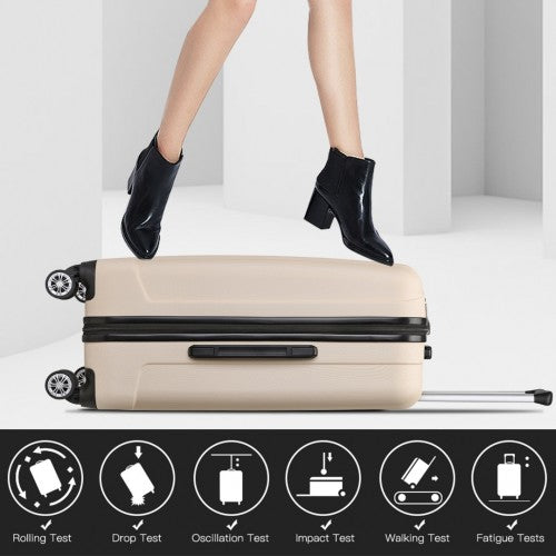 Kono 24 Inch Striped ABS Hard Shell Luggage with 360 - Degree Spinner Wheels - Beige