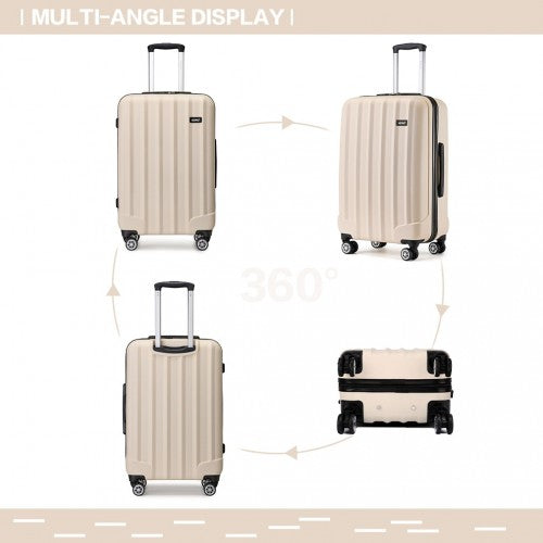 Kono 24 Inch Striped ABS Hard Shell Luggage with 360 - Degree Spinner Wheels - Beige