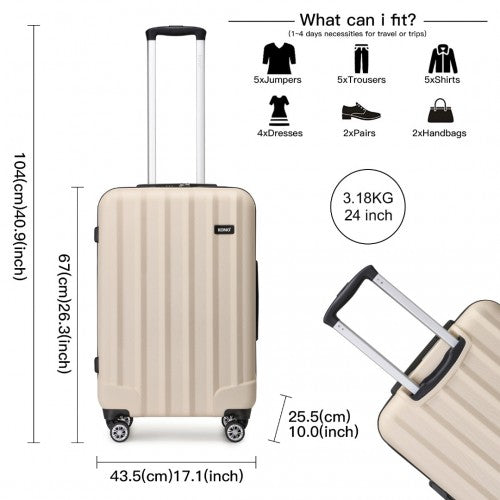 Kono 24 Inch Striped ABS Hard Shell Luggage with 360 - Degree Spinner Wheels - Beige