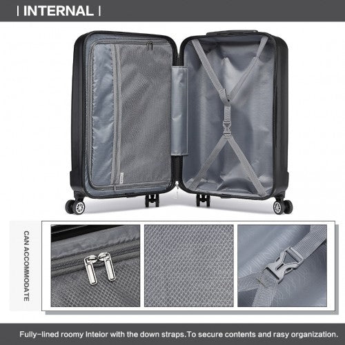 Kono 19 Inch Cabin Size ABS Hard Shell Luggage with Vertical Stripes - Ideal for Carry - On - Black