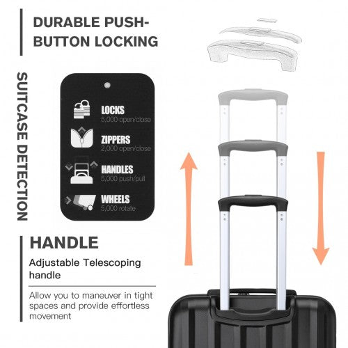 Kono 19 Inch Cabin Size ABS Hard Shell Luggage with Vertical Stripes - Ideal for Carry - On - Black