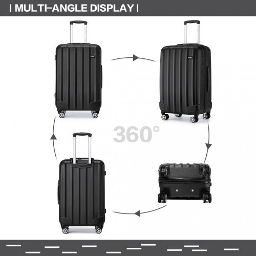 Kono 24 Inch Striped ABS Hard Shell Luggage with 360 - Degree Spinner Wheels - Black